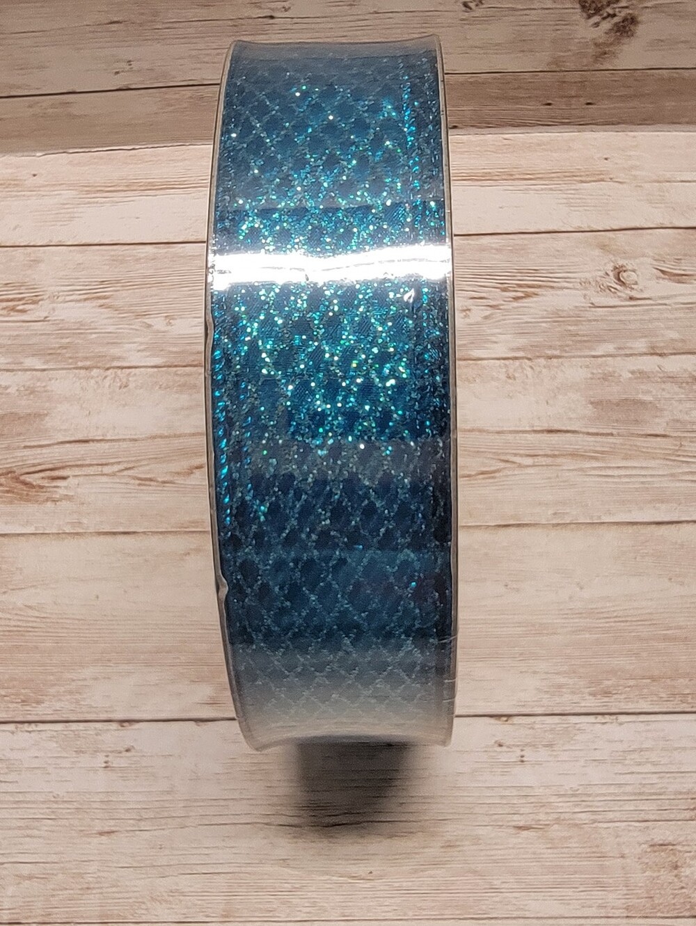 Member's Mark Wired Edge Ribbon, 1.5" x 50 yards, Aqua Glittered Diamond Pattern